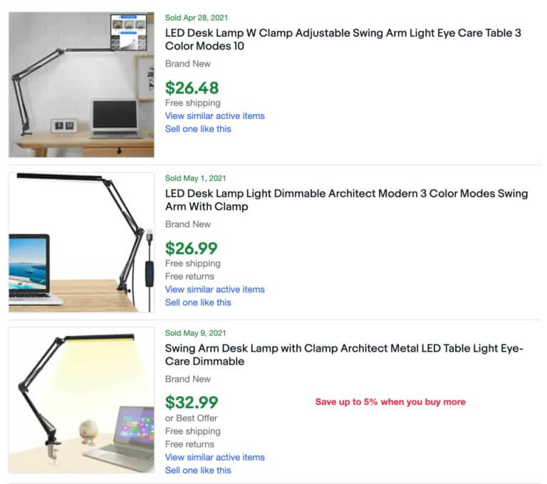 eBay lamps dropshipping listings