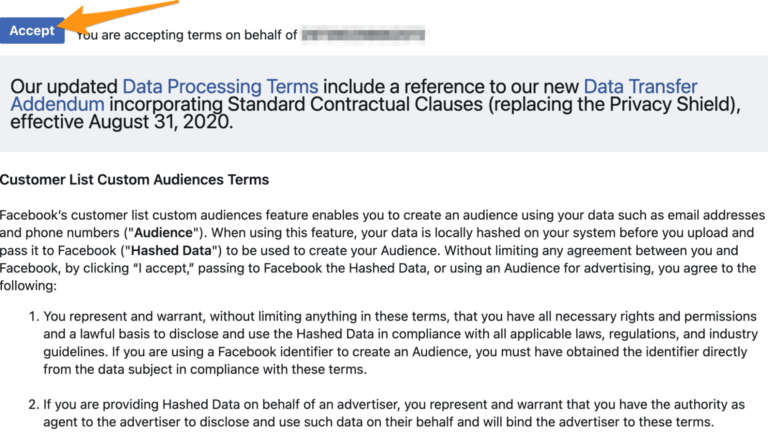 accept facebook terms