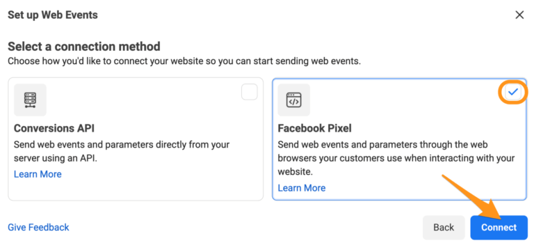 connect facebook pixel