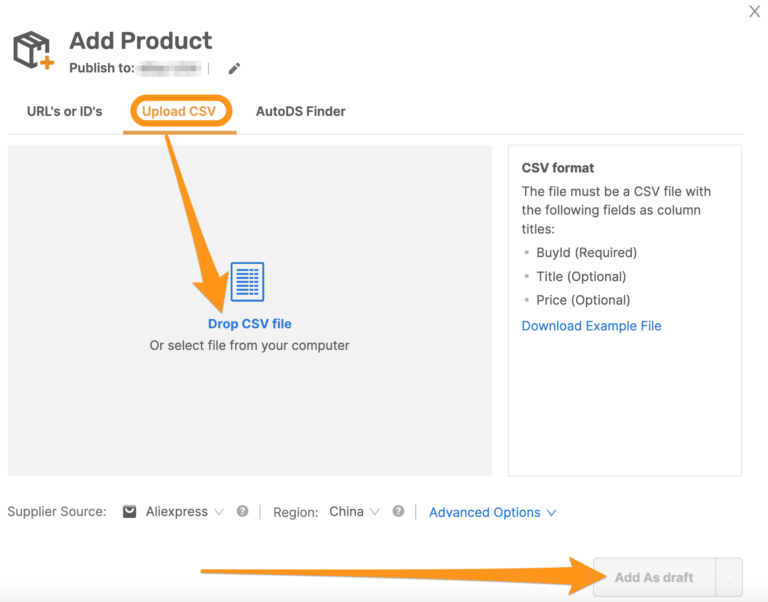 upload csv autods