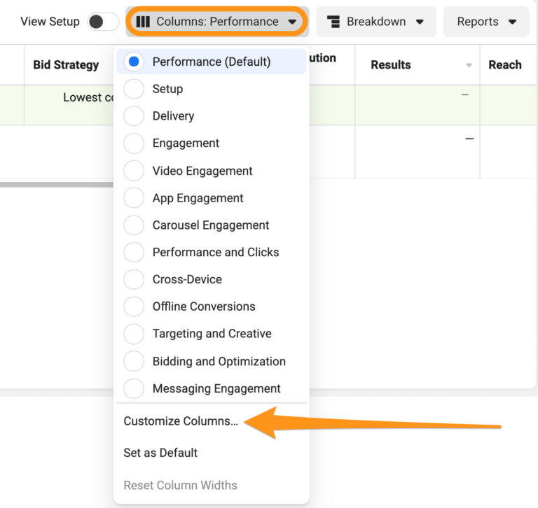 customize columns settings