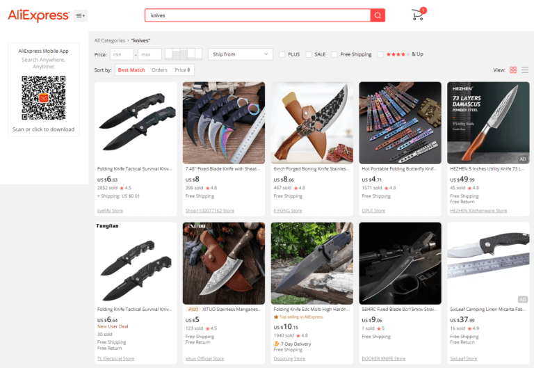 AliExpress Knives Dropshipping Supplier