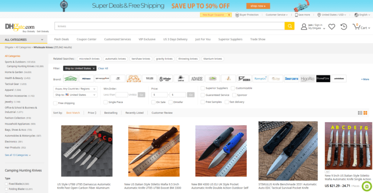 DHGate Knives Dropshipping Supplier