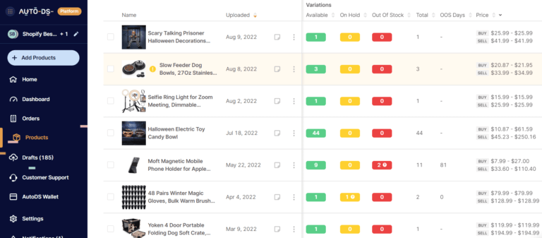 AutoDS price & stock monitoring