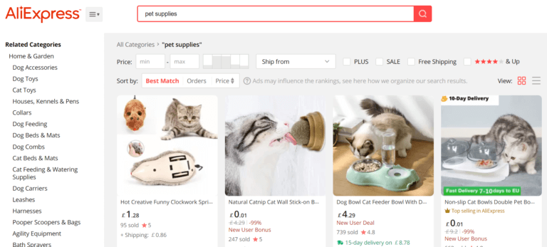 AliExpress dropship pet supplier UK