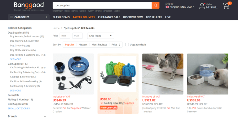 Banggood dropship pet supplier UK