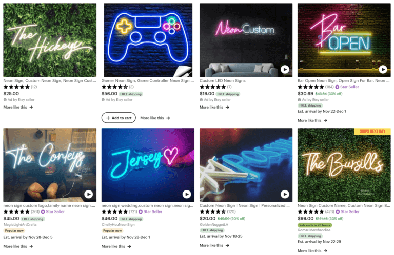 Etsy Dropshipping Neon Signs