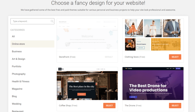 Choose store template in WooCommerce