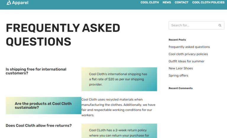 WooCommerce store FAQ section