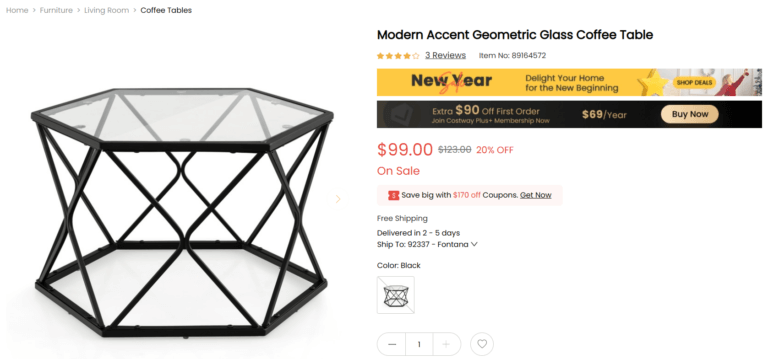 Costway Dropshipping Product Geometric Glass Coffee Table