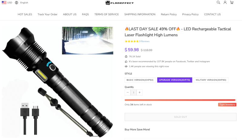 LED Laser Flashlight Seller's Website