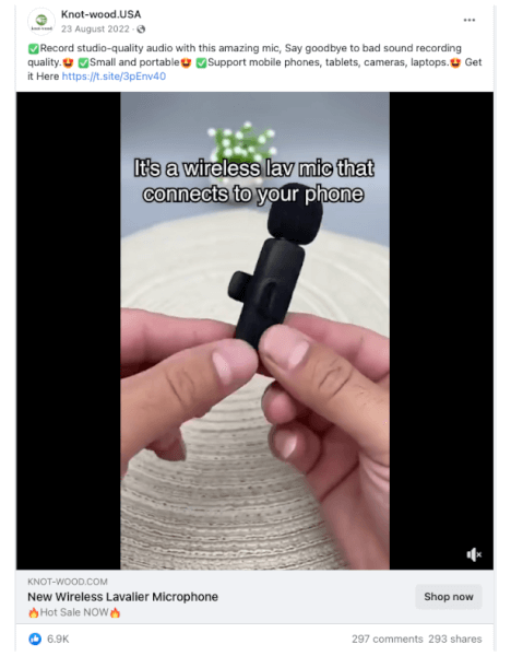 Wireless Lavalier Microphone Seller's Facebook Ad