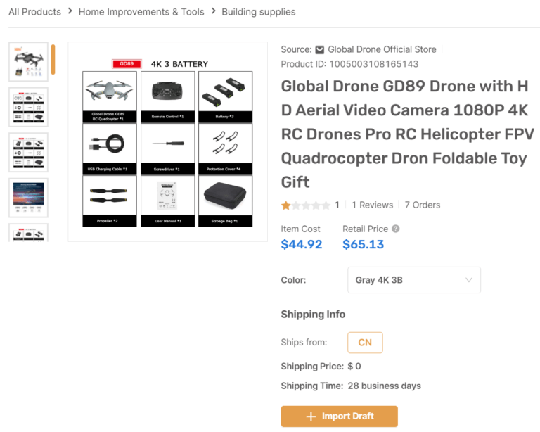 Dropshipping Drones On AutoDS Product Research Marketplace