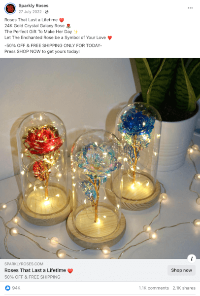 Eternal LED Rose Seller’s Facebook Ad