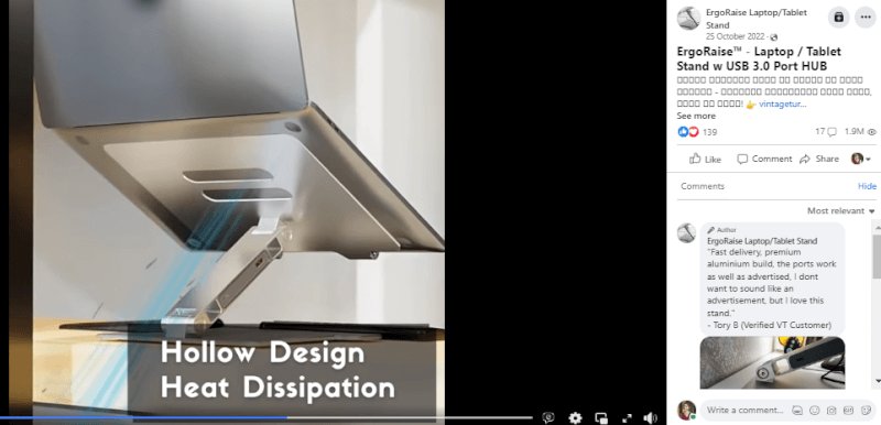 Foldable Laptop Stand Seller’s Facebook Ad