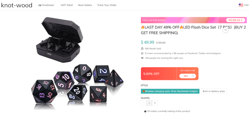 Led Flash Dice Set Seller's Website