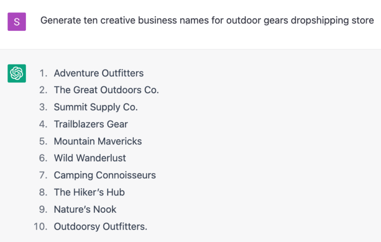 Generate creative business names with ChatGPT