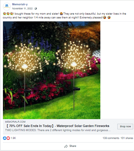 Solar Firework Garden Lights Facebook Ad