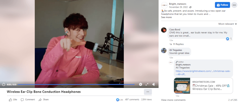 Wireless Earcuff Headphones Facebook Ad