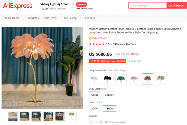 Luxurious Feather Lamp Supplier's website dropshipping furniture