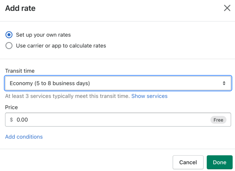 Add shipping rate for shipping zone Shopify