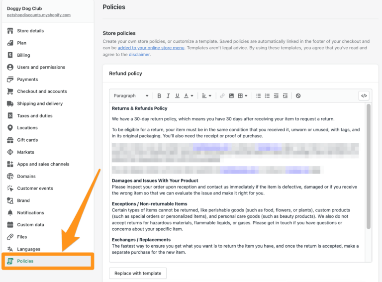 Create store policies and legal pages for Shopify store