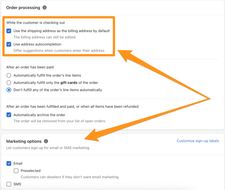 Configure Shopify Dropshipping Store Checkout settings