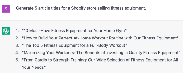 Generate blog article title for a Shopify store in ChatGPT