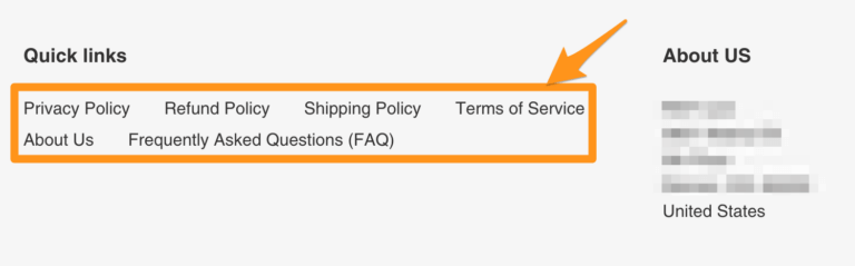 Store policies Footer menu Shopify store