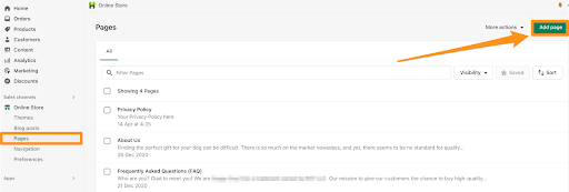 Add page on Shopify dropshipping store