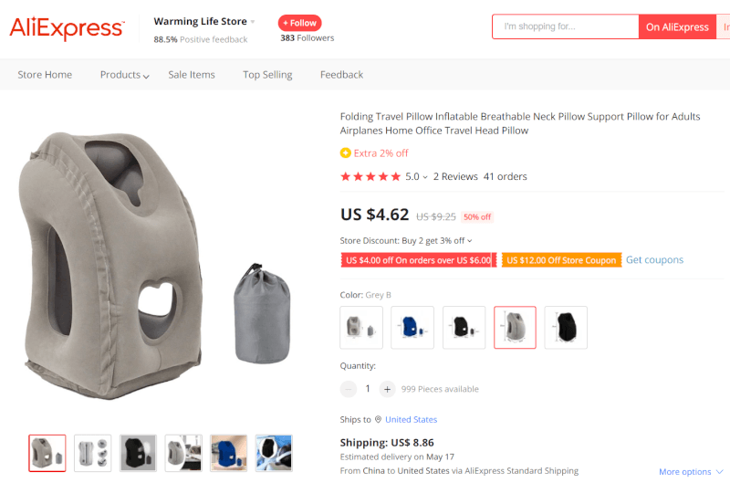 Inflatable Folding Travel Pillow Source