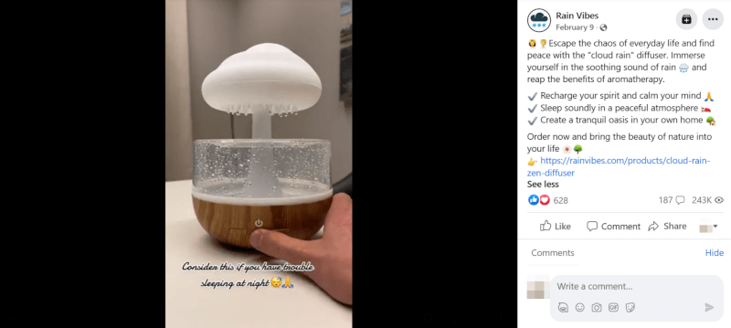 Rain Cloud Humidifier FB Ad