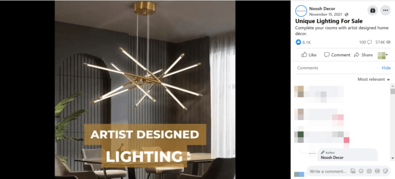 High Ticket Dropshipping Modern Spider Chandelier FB Ad