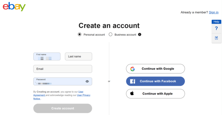 eBay Seller Account Sign Up