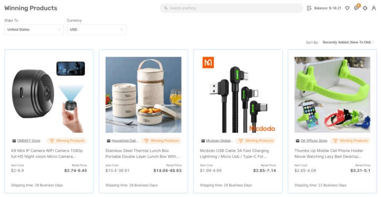 AutoDS winning products hub