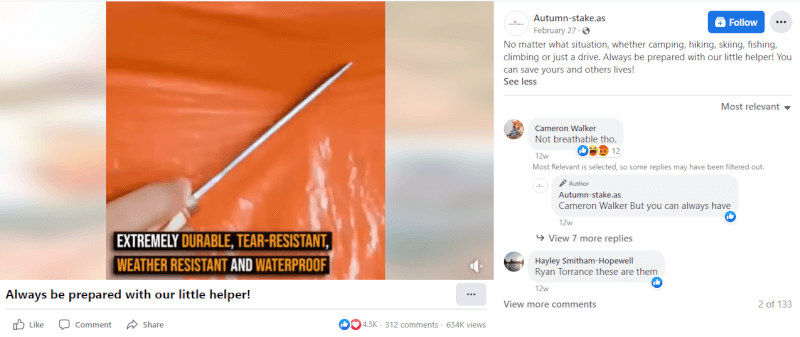 Emergency Sleeping Bag FB Ad
