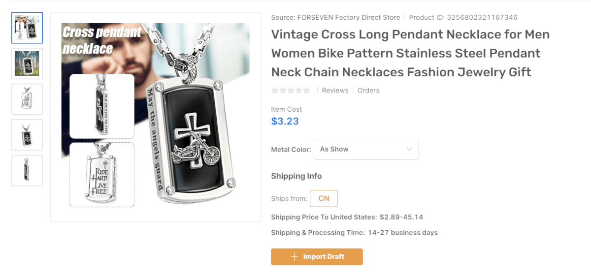 Bike Pendant Necklace AutoDS top dropshipping products
