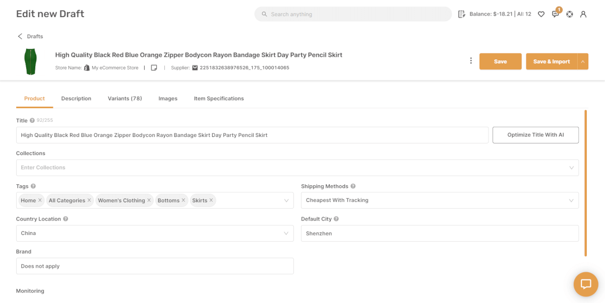 AutoDS Edit new Drafts Page