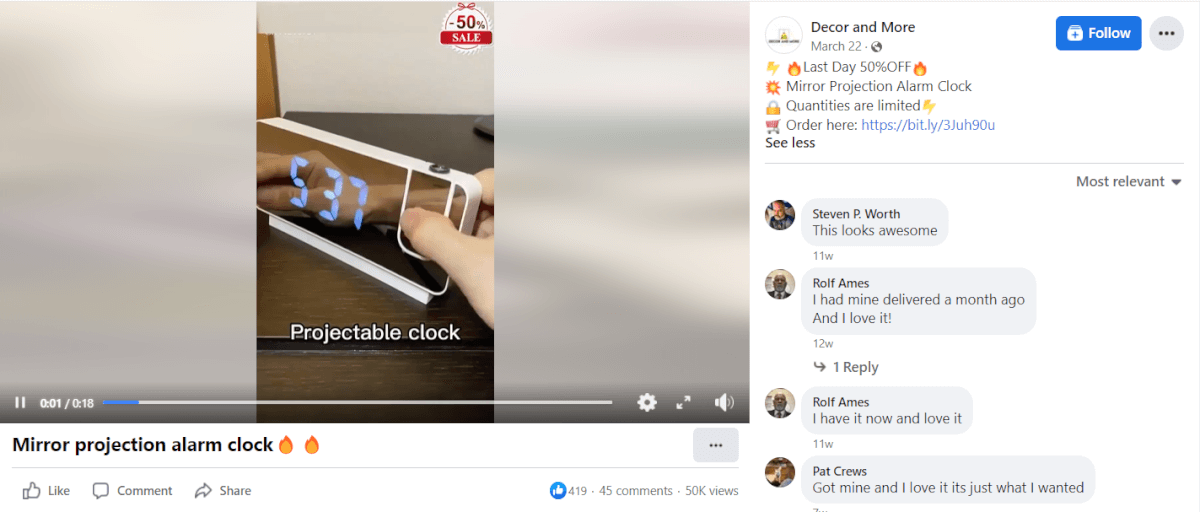 LED Digital Projector Alarm Clock FB top dropshipping products