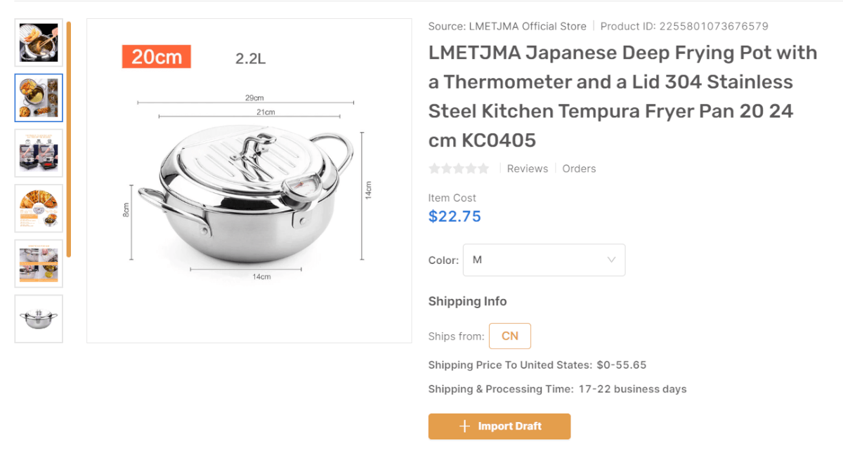AutoDS Steel Kitchen Fryer Pot top dropshipping products