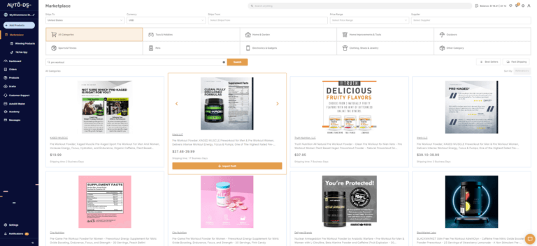 importing supplement dropshipping product on AutoDS Marketplace