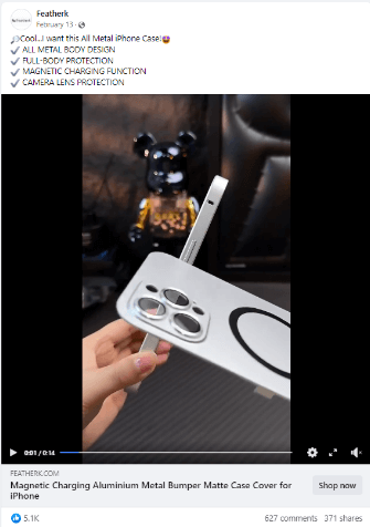 Magnetic Charging Phone Case Seller’s Facebook Ad