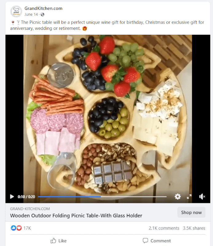Portable Picnic Table Seller’s Facebook Ad