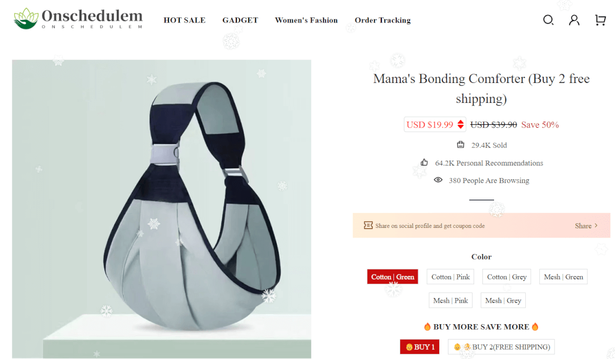 Baby Carrier Sling Seller’s Website