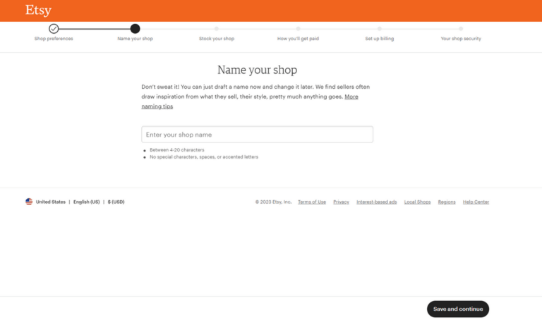 Etsy Name your shop