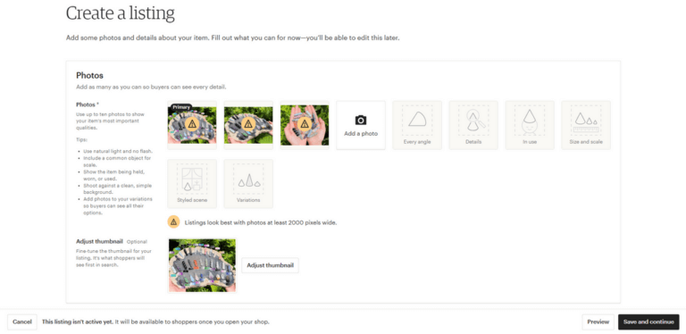 Etsy Create a listing