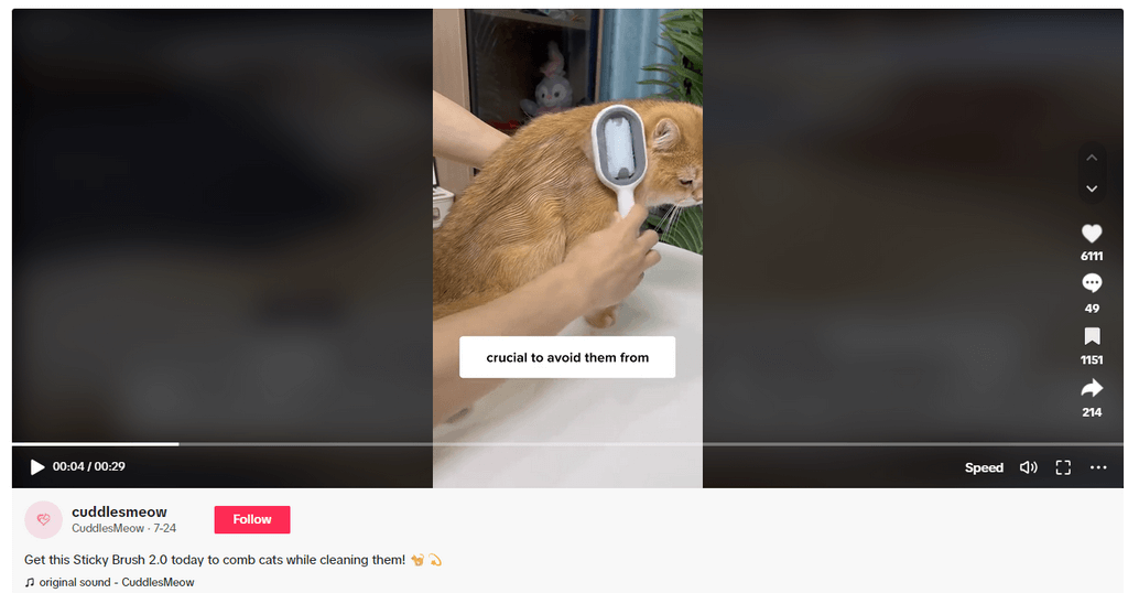 Cat Grooming Brush tiktok ad
