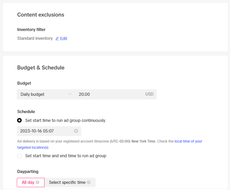Content exclusions, Budget & Schedule