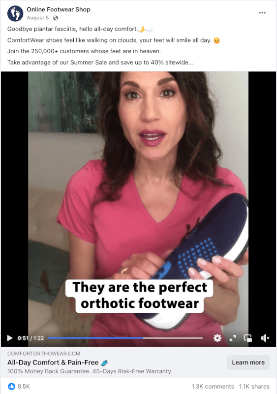 Stretch Cushion Shoes Seller’s Facebook Ad top dropshipping products