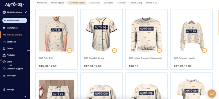 print on demand full printed apparel products